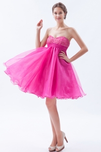 Hot Pink A-line Sweetheart Mini-length Organza Beading Cocktail Graduation Dresses