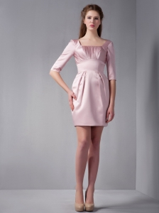 Pink Column Square Mini-length Taffeta Ruch Graduation Cocktail Dress
