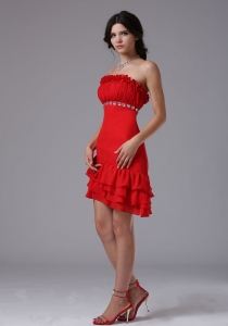 Red Strapless Asymmetrical and Beading For 2019 Prom Holiday Dresses