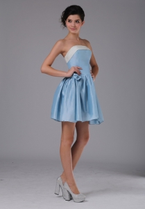 Simple A-Line / Princess Taffeta Strapless Mini-length Light Blue Prom Graduation Dress