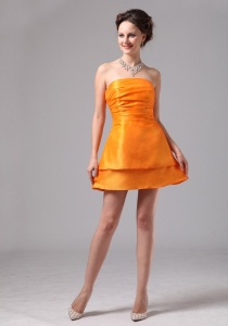Simple Orange Ruch Satin Mini-length Club Prom Graduation Cocktail Dress