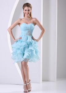 Stylish Aque Blue Ruffles Sweetheart Ruched Bodice and Beading Homecoming Cocktail Dress In 2019