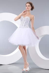 White A-line / Princess Sweetheart Mini-length Organza Beading Cocktail Homecoming Dresses