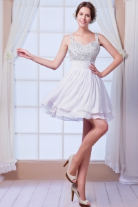 White Empire Straps Mini-length Chiffon Beading Cocktail Holiday Dresses