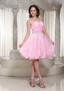 A-line Baby Pink Graduation Cocktail Dress With Beaded Decorate