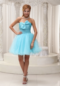 Aqua Blue A-line Graduation Cocktail Dress For 2019 Taffeta and Organza Ruched Bodice Mini-length