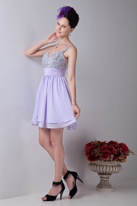 Lilac Empire Straps Mini-length Chiffon Beading Prom Homecoming Dress