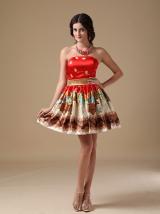 Multi-color A-line Strapless Mini-length Printing Prom Holiday Dresses