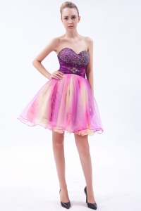 Multi-color A-line Sweetheart Mini-length Organza Beading Prom Homecoming Dress