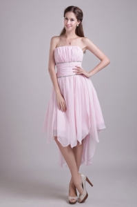 Pink Asymmetrical Strapless High-low Chiffon Beading Cocktail Graduation Dresses