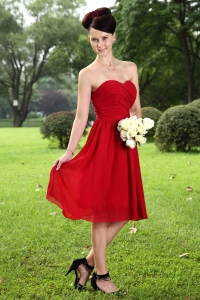 Red Empire Sweetheart Knee-length Chiffon Ruch Prom Homecoming Dress