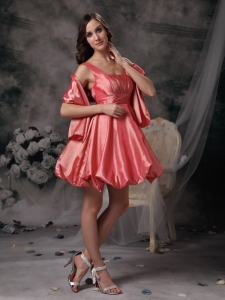 Watermelon A-line Straps Mini-length Taffeta Prom Homecoming Dress