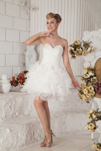 White A-line Sweetheart Mini-length Organza Beading Prom Holiday Dresses