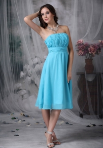 Aque Blue Empire Strapless Knee-length Chiffon Ruch Graduation Holiday Dress