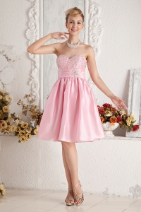 Baby Pink A-line Sweetheart Knee-length Taffeta Beading Prom Homecoming Dress
