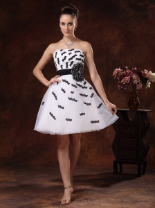 Black Appliques and Hand Made Flower Belt For White Graduation Homecoming Dress Mini-length