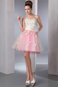 Colorful A-line Sweetheart Mini-length Organza Appliques Prom Homecoming Dress