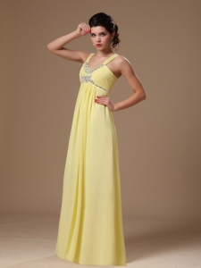 Light Yellow Straps Empire Beaded Chiffon Hottest Maxi/Celebrity Dresses