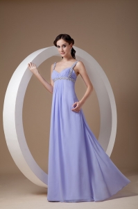 Lilac Empire Straps Floor-length Chiffon Beading Maxi/Evening Dresses