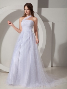 Modest A-Line / Princess One Shoulder Court Train Tulle Prom/Maxi Dresses