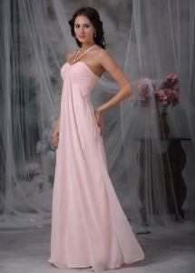 Pink Empire Halter Floor-length Chiffon Ruch Prom/Maxi Dresses