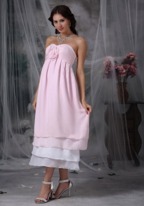 Pink Empire Sweetheart Tea-length Chiffon Hand Made Flower Prom/Maxi Dresses