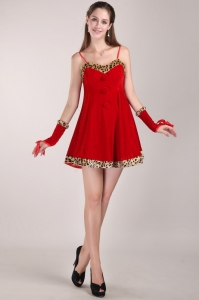 Red A-Line/Princess Strap Mini-length Leopard Holiday Cocktail Dresses