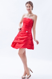 Red A-line / Princess Strapless Mini-length Taffeta Beading Prom Holiday Dresses