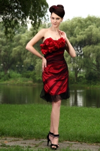 Red Column Strapless Mini-length Tulle Hand Made Flowers Holiday Homecoming Dresses