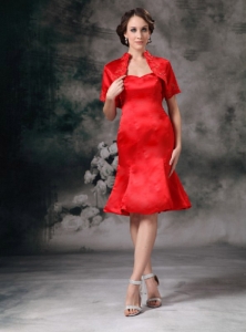 Red Column Sweetherart Knee-length Taffeta Holiday Cocktail Dresses