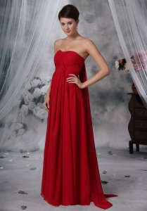Red Empire Strapless Watteau Chiffon Ruched Maxi/Evening Dresses