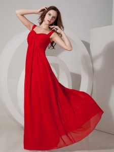 Red Empire Straps Floor-length Chiffon Ruch Maxi/Evening Dresses