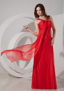 Red Straps V-neck Floor-length Chiffon Beading Maxi/Pageant Dresses