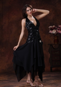 Sexy Black Asymmetrical Prom Little Black Dresses Clearance With Halter