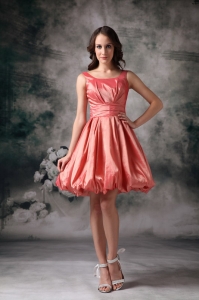 Watermelon Red A-line Scoop Mini-length Taffeta Graduation Homecoming Dress