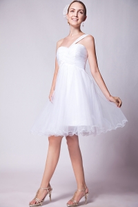 White A-line One Shoulder Knee-length Organza Beading Prom Holiday Dresses