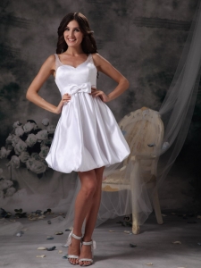 White Column Straps Mini-length Taffeta Bow Prom Graduation Dress