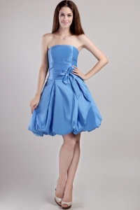 Blue A-line Strapless Mini-length Taffeta Graduation Homecoming Dress