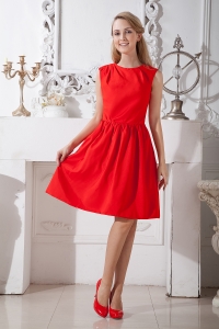 Red A-line Scoop Knee-length Taffeta Graduation Homecoming Dresses