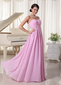 Baby Pink Chiffon Ruched Sweetheart Maxi/Celebrity Dresses With Appliques Decorate Waist