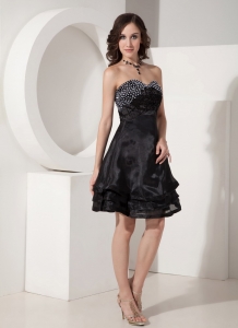 Black A-Line / Princess Sweetheart Mini-length Organza Beading Prom Little Black Dresses