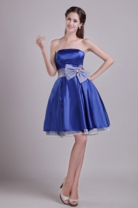 Blue A-line Strapless Short Taffeta Bowknot Prom Graduation Dress