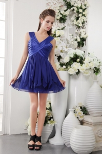 Blue Empire V-neck Short Chiffon Pleat Homecoming Dress