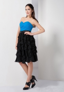 Blue and Black A-line Sweetheart Knee-length Chiffon Ruch and Ruffles Little Black/Cocktail Dresses