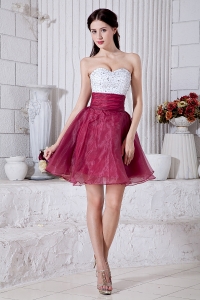 White and Red A-line Sweetheart Mini-length Organza Beading Graduation Homecoming Dress