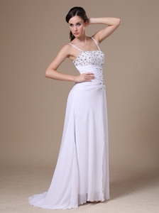 High Slit Column Beaded Decorate Shoulder Customize Straps Chiffon Pageant Celebrity Dress