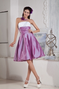 Lavender A-line / Princess Strapless Knee-length Taffeta Ruch Graduation Holiday Dress