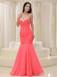 Mermaid Sweetheart For Coral Red Prom Pageant Dress Beaded Decorate Bust