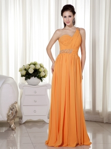 Orange Empire One Shoulder Floor-length Chiffon Beading Maxi/Evening Dresses