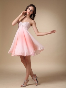 Pink A-line Sweetheart Mini-length Chiffon Beading Graduation Homecoming Dress